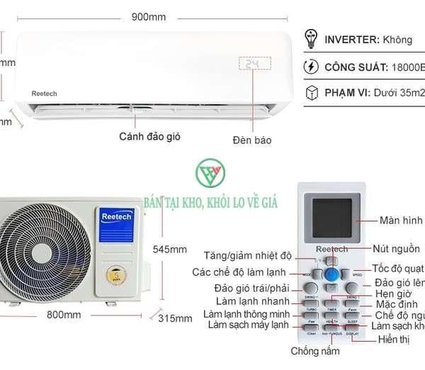 Điều hòa treo tường Reetech 18000BTU 1 chiều RT18-DF-BT/RC18-DF-BT [Điện máy EEW]