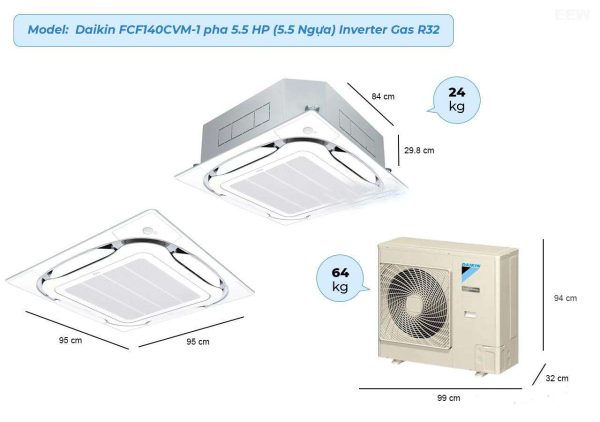 Điều Hòa âm Trần Daikin 50.000btu Inverter 1 Chiều Fcf140cvm/rzf140cvm