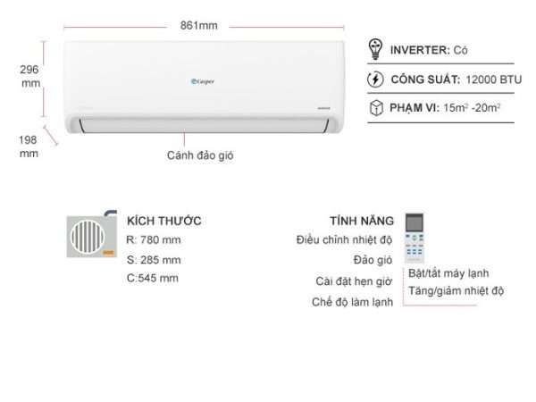 Điều Hòa Treo Tường Casper 1 Chiều 12.000btu Inverter Pm2.5 Gsc-12ip25